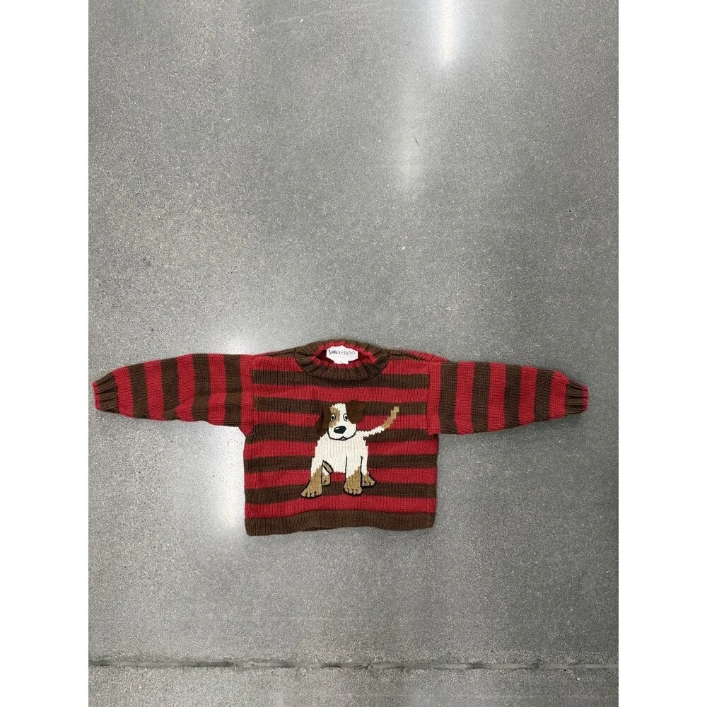Vintage Jake's Friend 3T Dog Sweater 100% Cotton Red Stripe Chunky Knit Peru